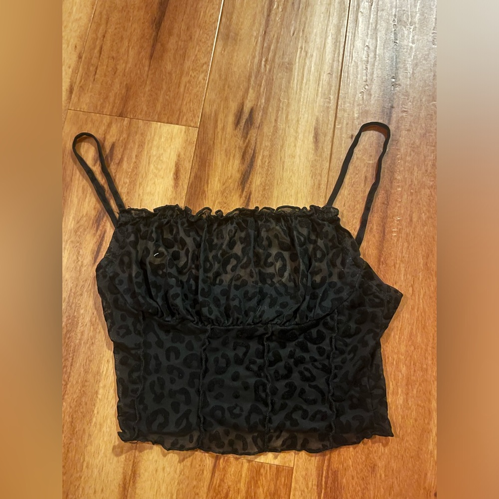 Black See Through Leopard Print Crop Top Size Small Shein